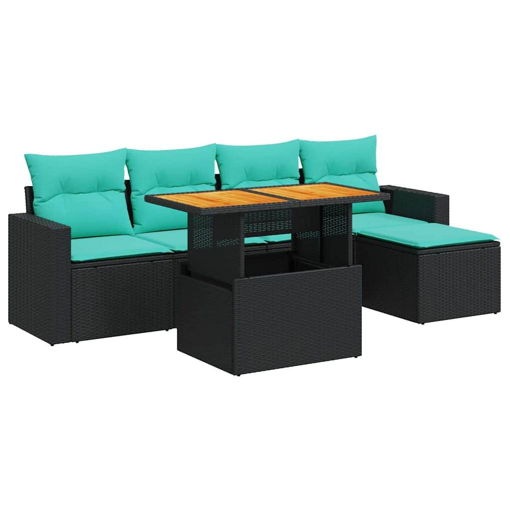Set Canapé Jardin 6 pcs Résine Tressée Table Levable Pouf Rangement Coussins Moelleux Extérieur Noir – ComfortXL Outdoor Living - Image 2