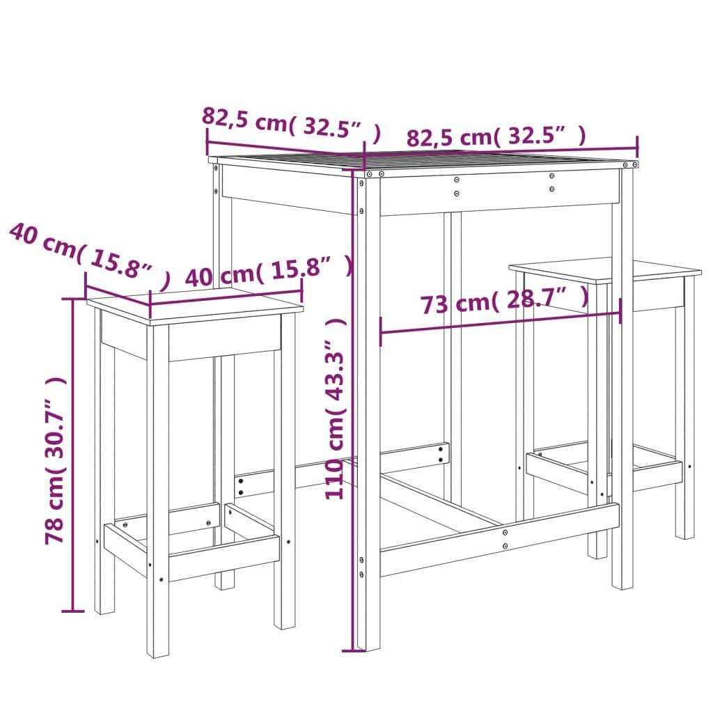 Helloshop26 - Ensemble de bar de jardin 3 pièces bois de pin massif - Image 6