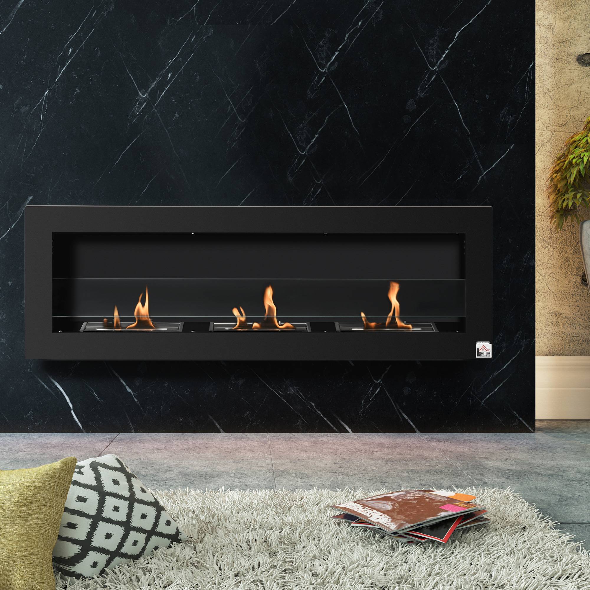 Sans Marque - Cheminée éthanol,Brûleur éthanol 1L 3h 2000W mural verre trempé noir 120x15x40cm - Image 4