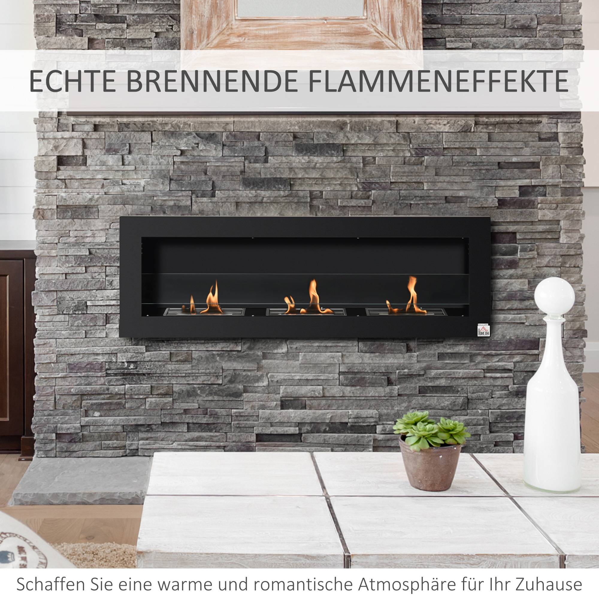 Sans Marque - Cheminée éthanol,Brûleur éthanol 1L 3h 2000W mural verre trempé noir 120x15x40cm - Image 8