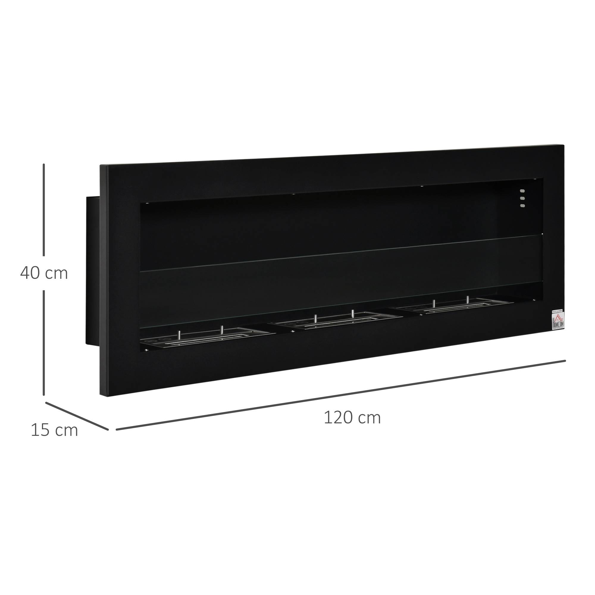 Sans Marque - Cheminée éthanol,Brûleur éthanol 1L 3h 2000W mural verre trempé noir 120x15x40cm - Image 5