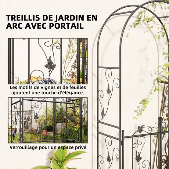 Outsunny - Arche de jardin arceau à rosiers avec double porte 107x45x217cm pour plantes grimpantes vignes glycine décoration cérémonie acier noir - Outsunny - Image 4