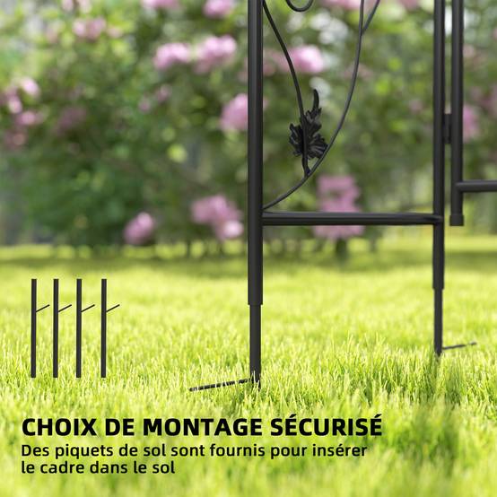 Outsunny - Arche de jardin arceau à rosiers avec double porte 107x45x217cm pour plantes grimpantes vignes glycine décoration cérémonie acier noir - Outsunny - Image 5