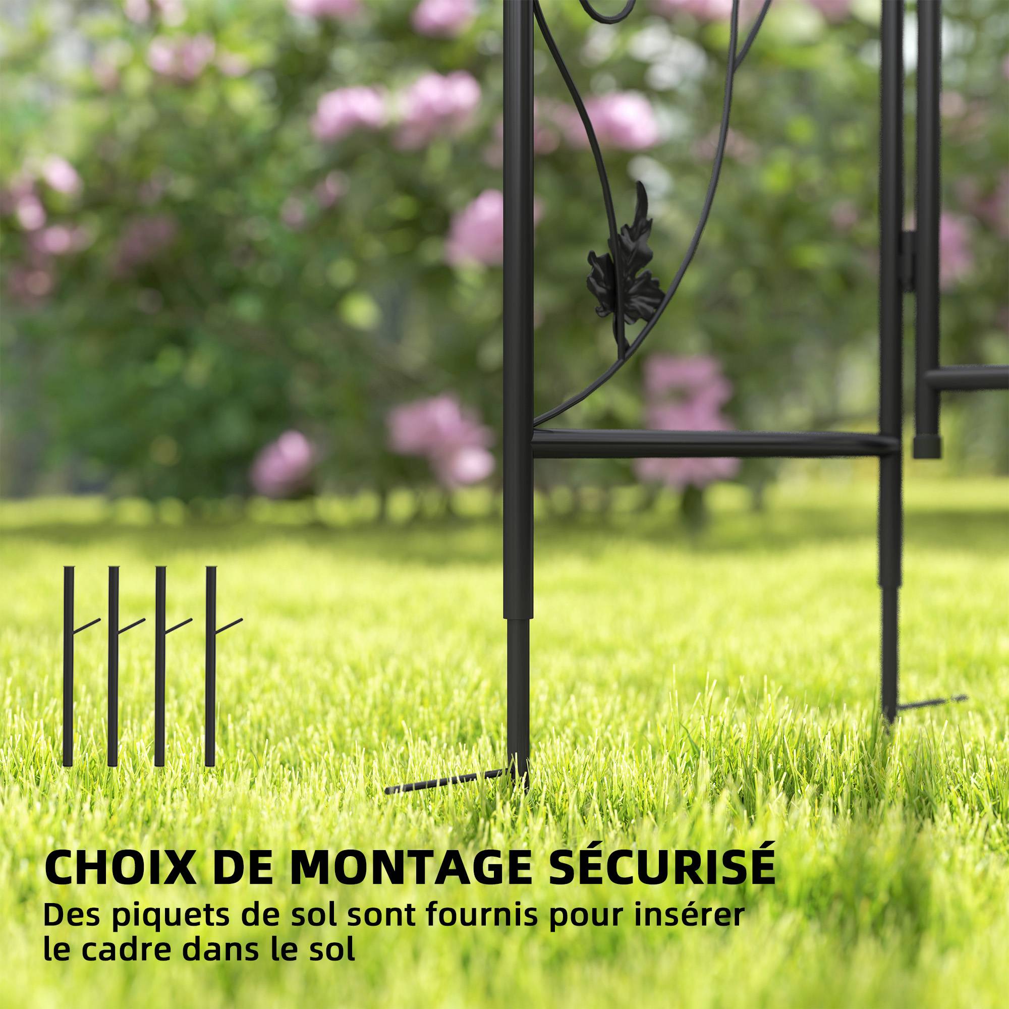 Outsunny - Arche de jardin arceau à rosiers avec double porte 107x45x217cm pour plantes grimpantes vignes glycine décoration cérémonie acier noir - Outsunny - Image 5