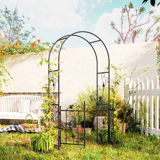 Outsunny - Arche de jardin arceau à rosiers avec double porte 107x45x217cm pour plantes grimpantes vignes glycine décoration cérémonie acier noir - Outsunny - Image 2