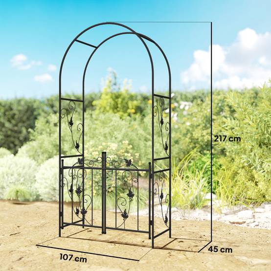Outsunny - Arche de jardin arceau à rosiers avec double porte 107x45x217cm pour plantes grimpantes vignes glycine décoration cérémonie acier noir - Outsunny - Image 3