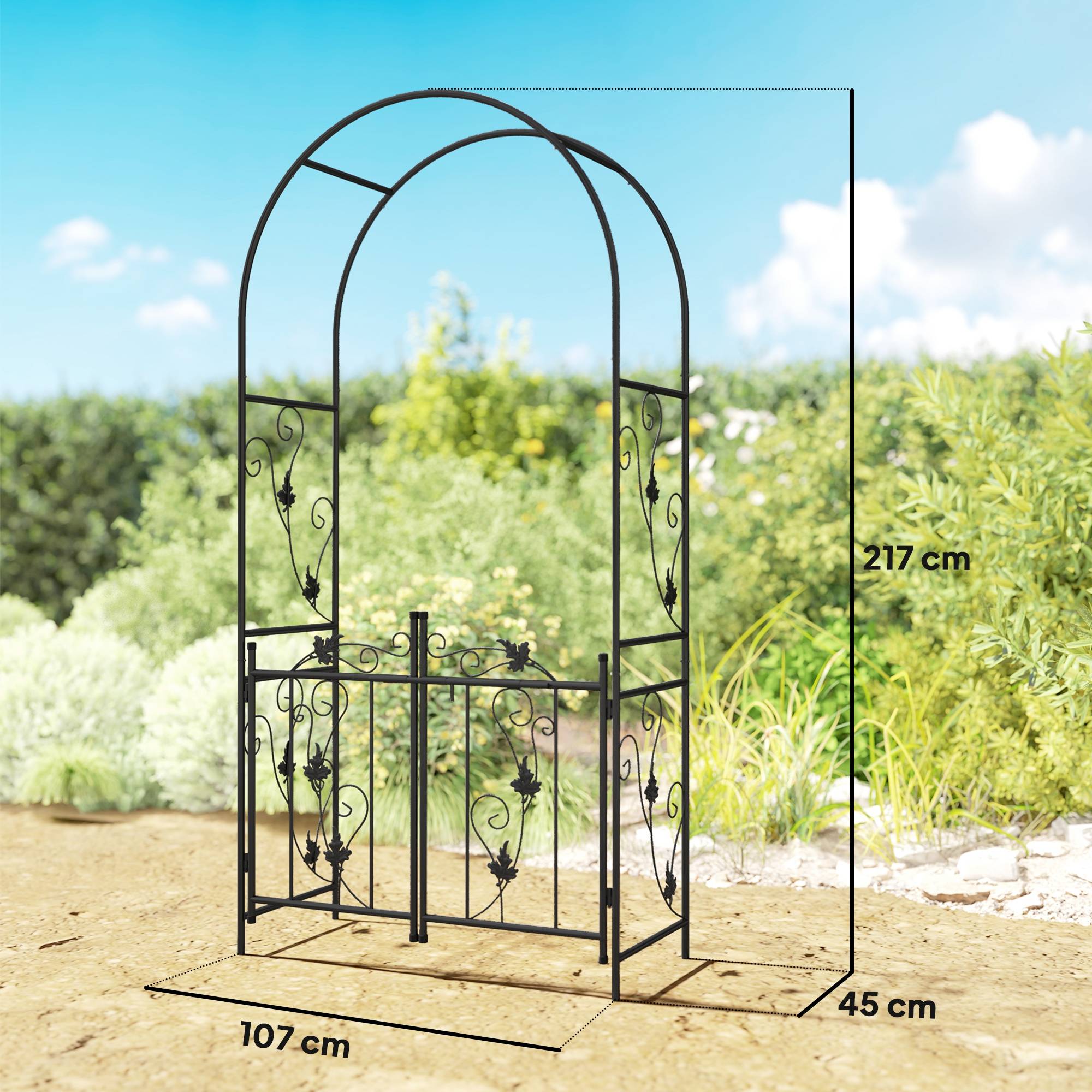 Outsunny - Arche de jardin arceau à rosiers avec double porte 107x45x217cm pour plantes grimpantes vignes glycine décoration cérémonie acier noir - Outsunny - Image 3
