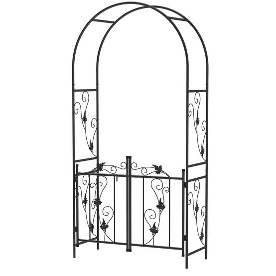 Outsunny - Arche de jardin arceau à rosiers avec double porte 107x45x217cm pour plantes grimpantes vignes glycine décoration cérémonie acier noir - Outsunny - Image 1
