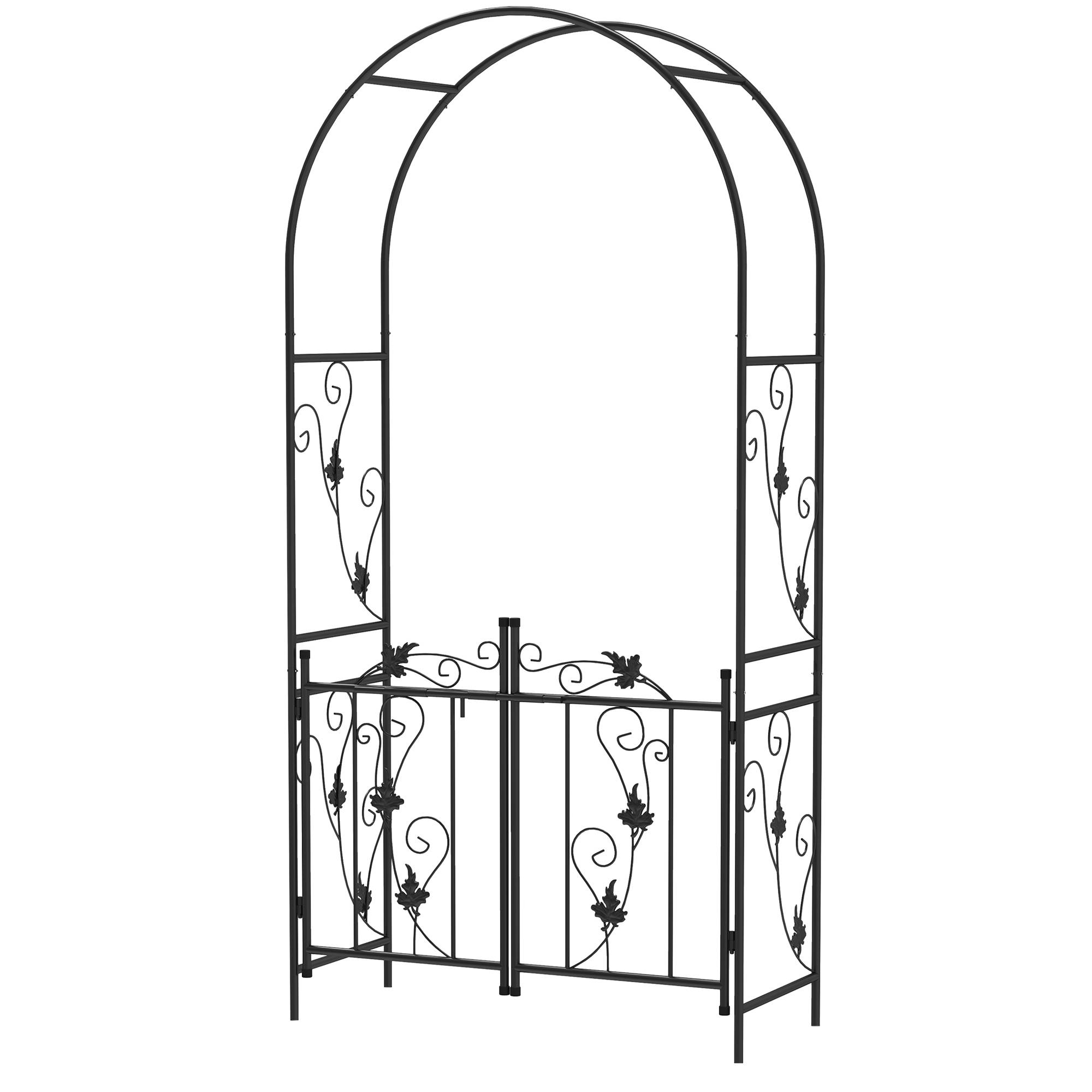 Outsunny - Arche de jardin arceau à rosiers avec double porte 107x45x217cm pour plantes grimpantes vignes glycine décoration cérémonie acier noir - Outsunny - Image 1