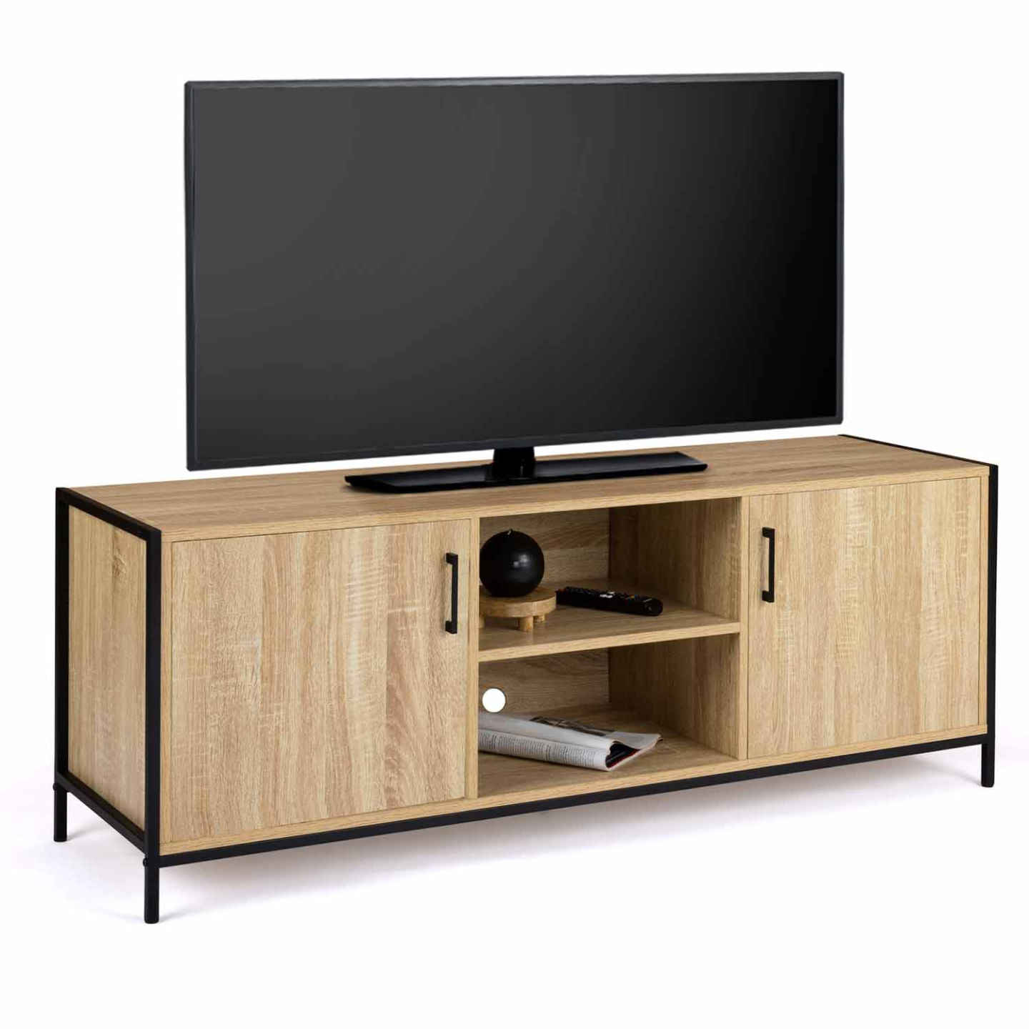Meuble TV 140 cm DETROIT 2 portes design industriel - Image 2