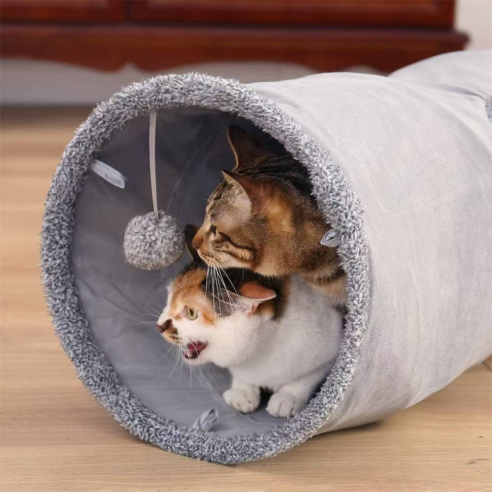 Tunnel droit à quatre trous pour chat, 130x30 cm, avec balle, pour chats et lapins, pliable Lytech - Image 2