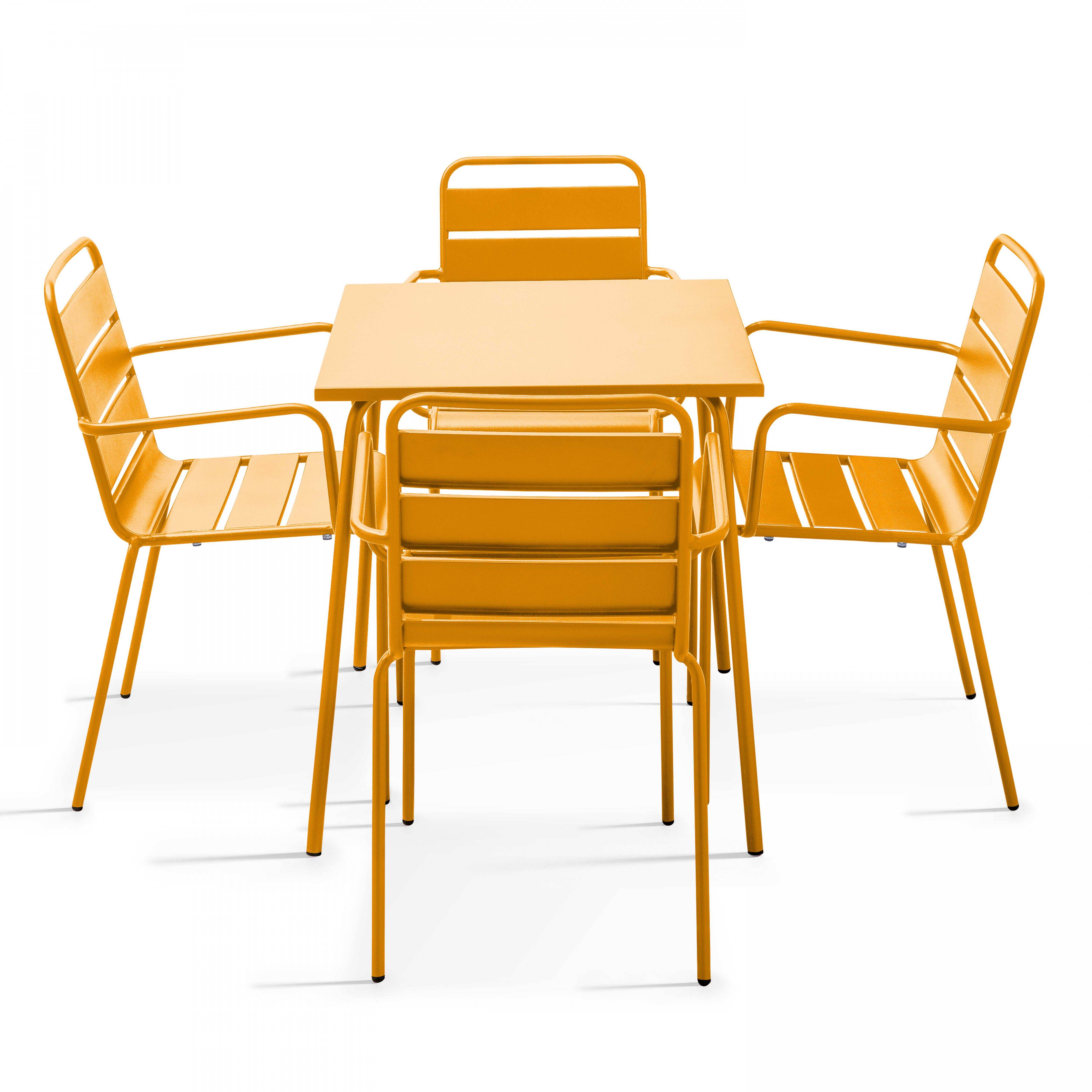 Oviala - Ensemble table de jardin carrée et 4 fauteuils acier jaune Palavas - Oviala - Image 1