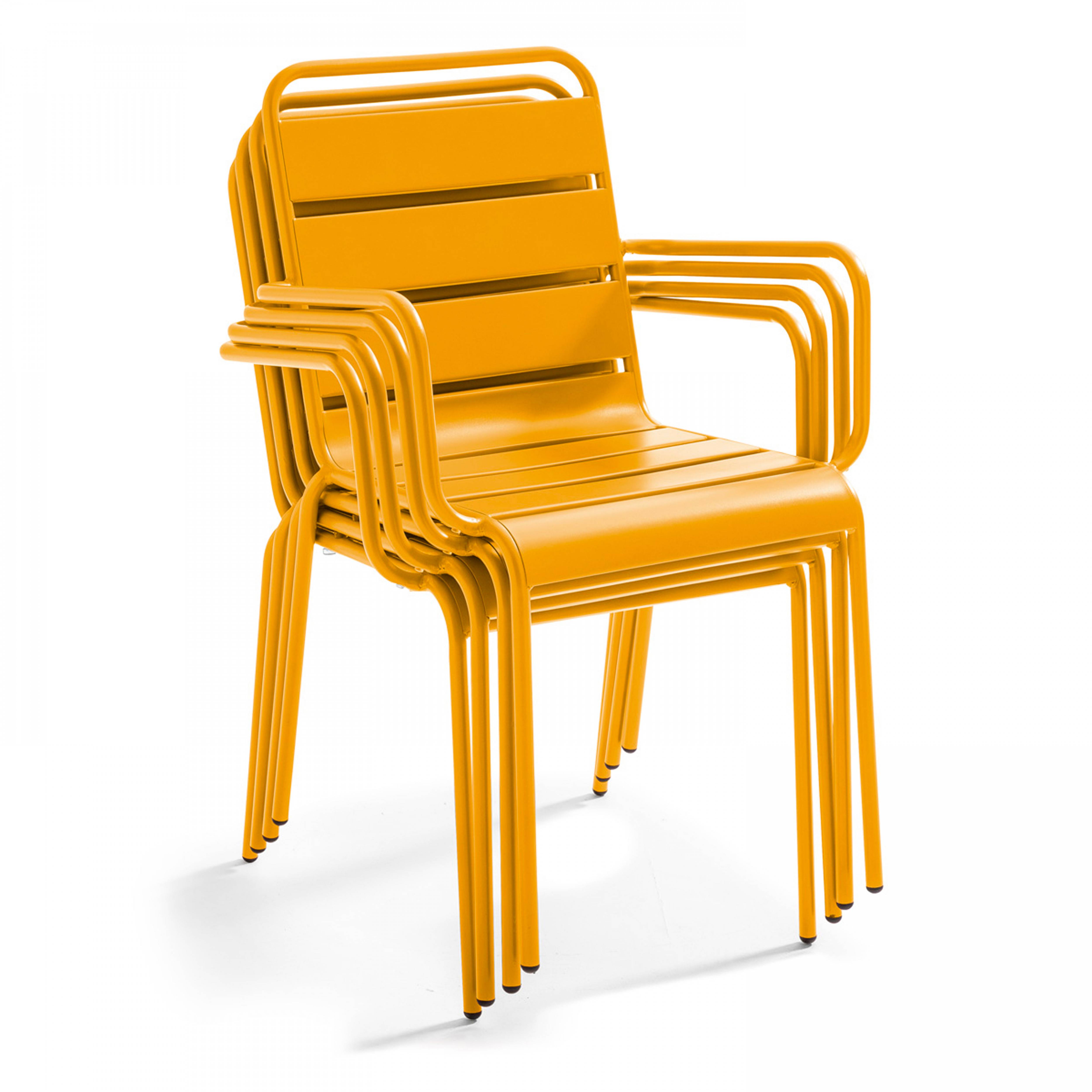 Oviala - Ensemble table de jardin carrée et 4 fauteuils acier jaune Palavas - Oviala - Image 6