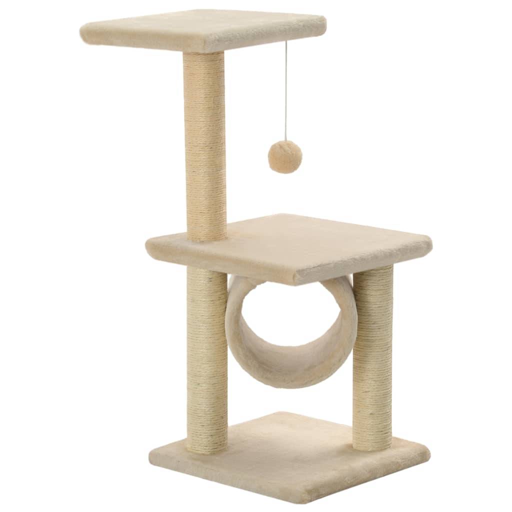 Arbre à chat sisal et peluche beige 30 x 30 x 65 cm, Poids:3.45kg - PANGIVO - Image 2