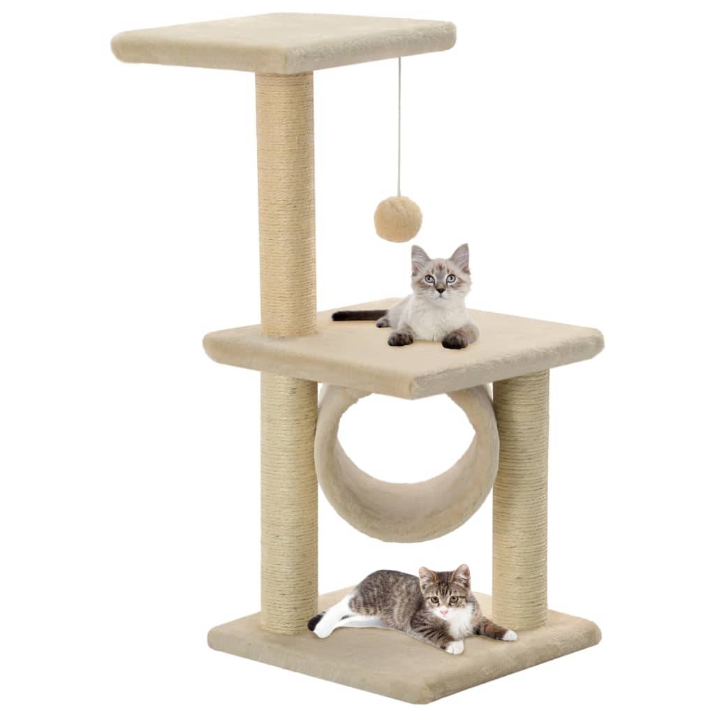 Arbre à chat sisal et peluche beige 30 x 30 x 65 cm, Poids:3.45kg - PANGIVO - Image 1