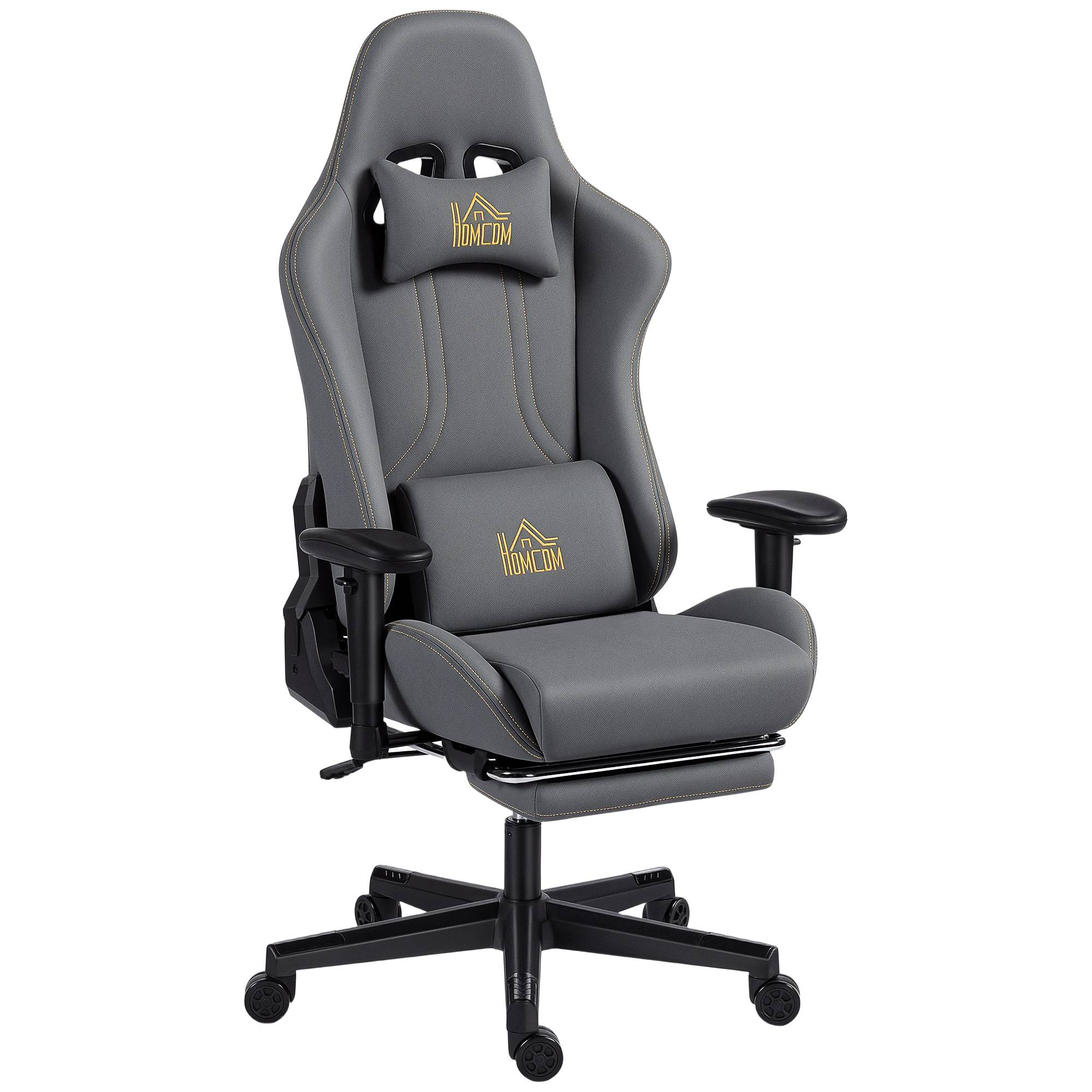 Sans Marque - Chaise gaming ergonomique, fauteuil gamer avec accoudoirs 3D, dossier inclinable, hauteur réglable, 72x76x132cm, gris - Image 1