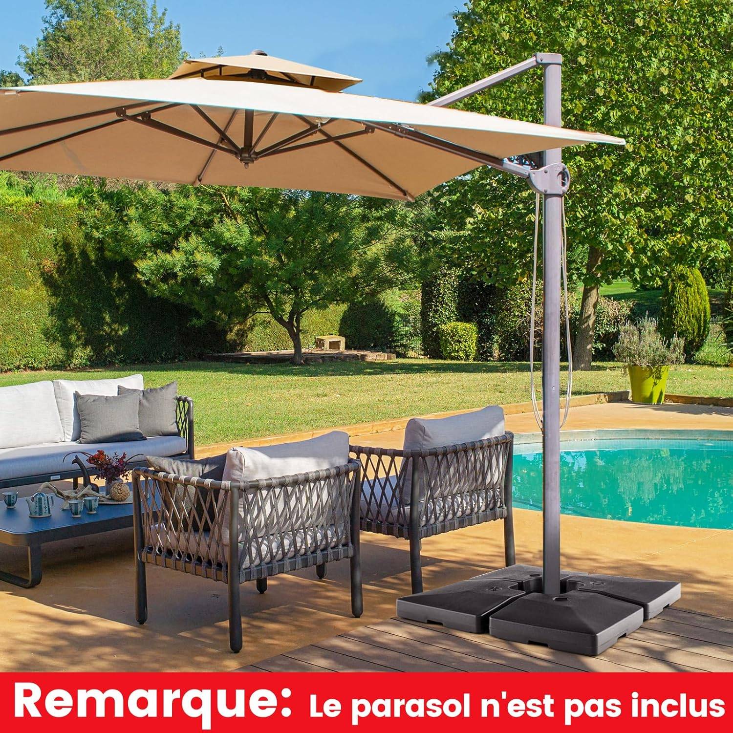 Lot de 4 Dalle Parasol Déporté, 102 x 102 x 12 cm - Image 1