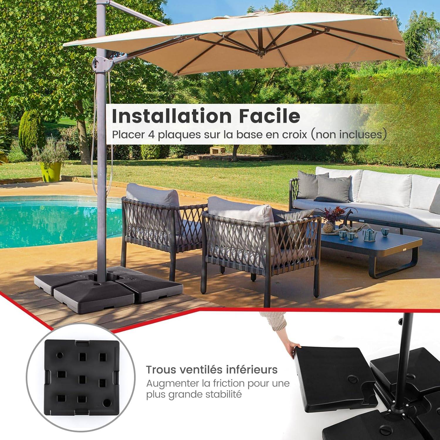 Lot de 4 Dalle Parasol Déporté, 102 x 102 x 12 cm - Image 6