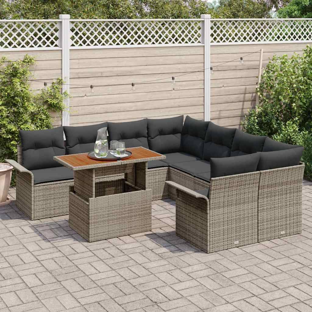 Canapé Modulaire Extérieur 8 Pièces Poly Rotin Gris Tissé avec Coffres ...