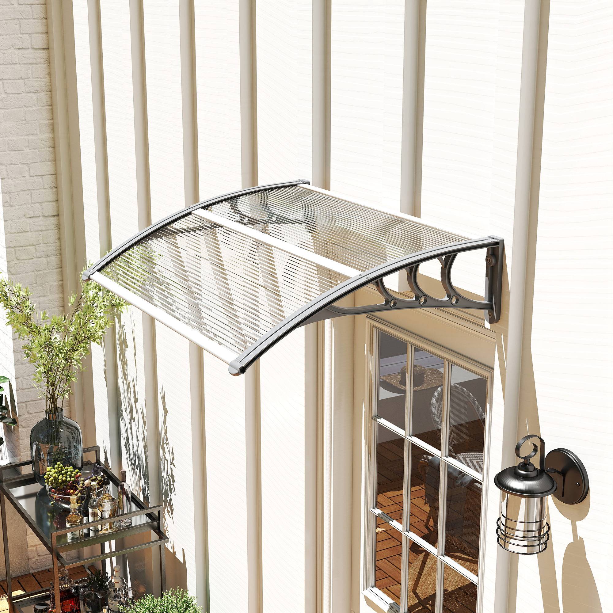 Store transparent 100x75 cm en polycarbonate et aluminium pour porte et fenêtre, protection design sobre pour entrée pratique et compact - Image 3