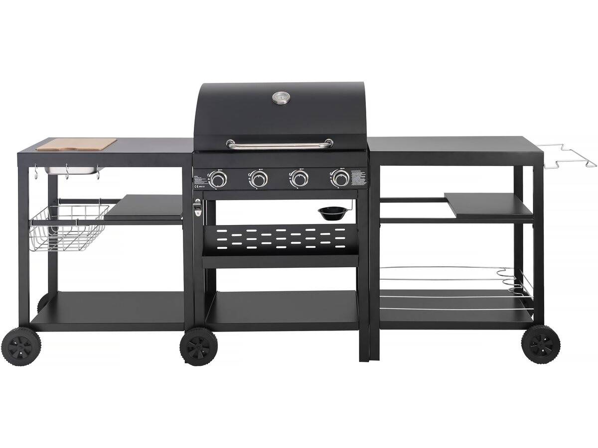 Barbecue à Gaz Cuisine D'extérieur - 12 Kw - 4 Brûleurs - Noir -habitat Et Jardin