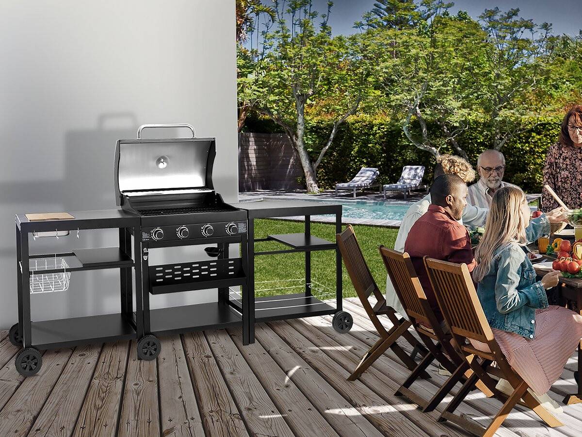 Barbecue à Gaz Cuisine D'extérieur - 12 Kw - 4 Brûleurs - Noir -habitat Et Jardin - Image 2