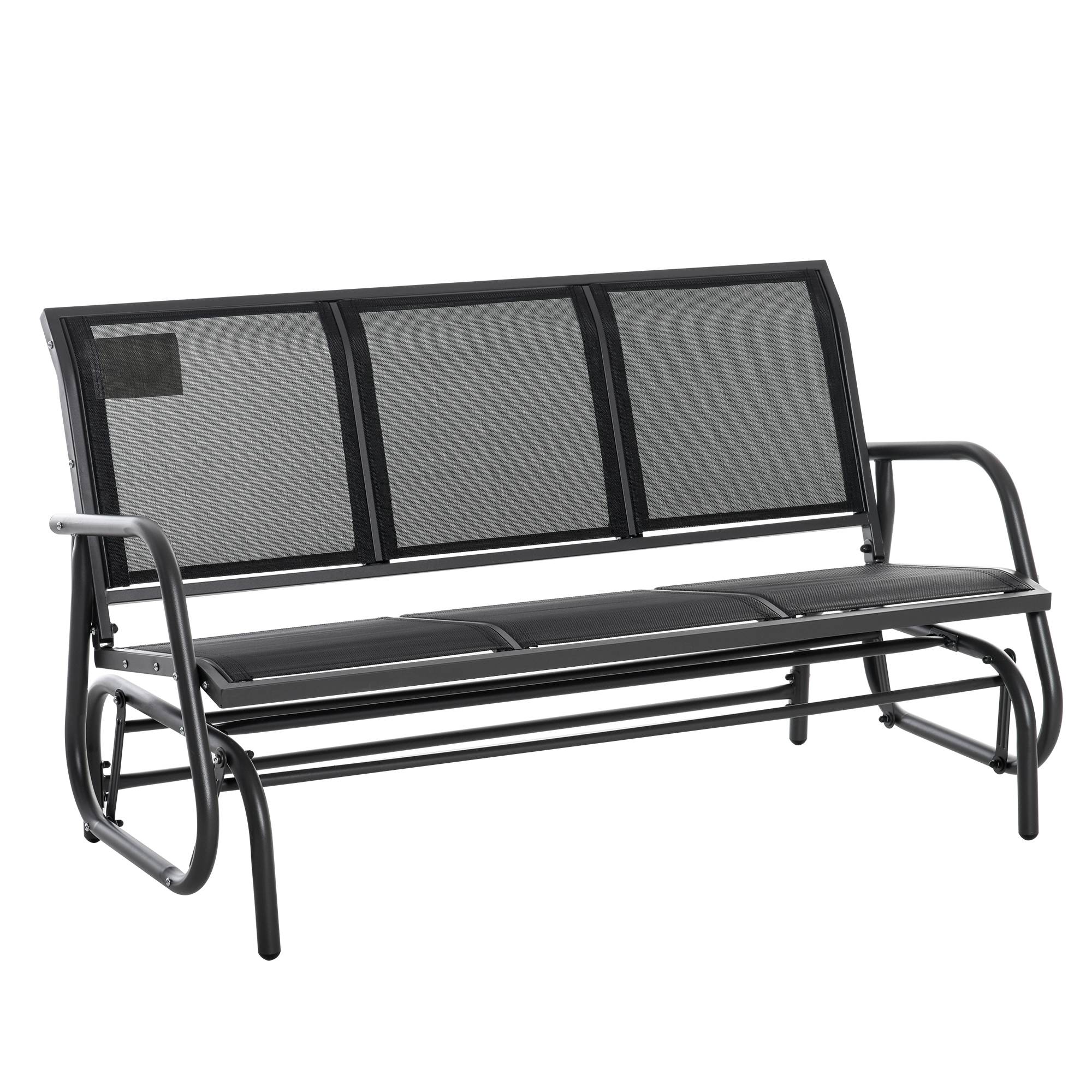 Outsunny - Banc à bascule de jardin 3 places design contemporain grand confort accoudoirs assise et dossier ergonomique acier textilène noir - Outsunny - Image 1