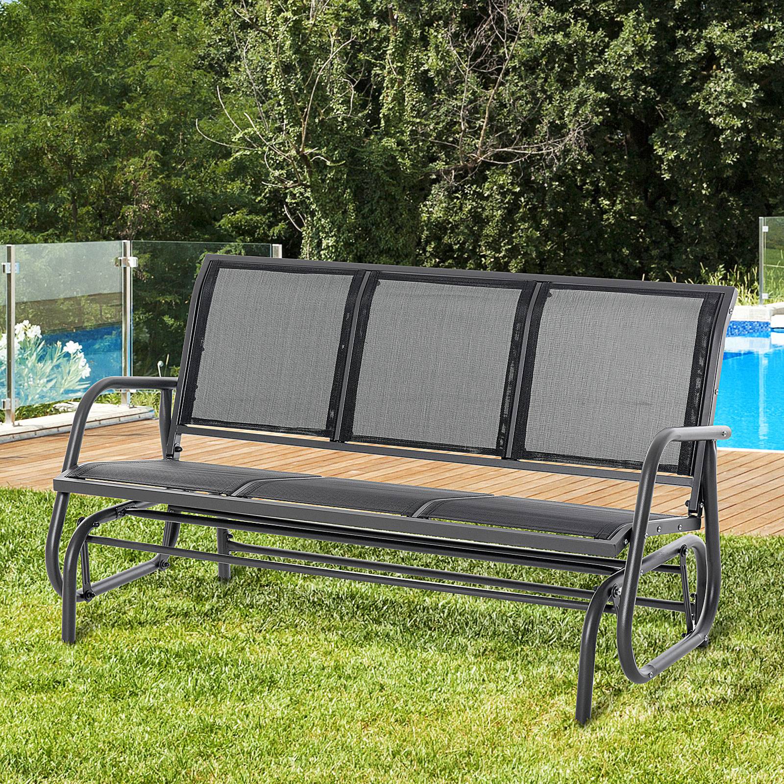 Outsunny - Banc à bascule de jardin 3 places design contemporain grand confort accoudoirs assise et dossier ergonomique acier textilène noir - Outsunny - Image 2