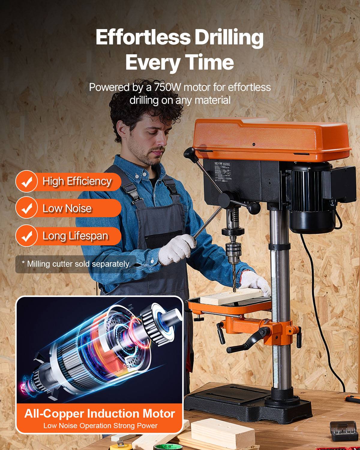 Vevor - VEVOR Perceuse Colonne d'Établi 304,8 mm 750 W 340-2200 tr/min Table Inclinable - Image 2