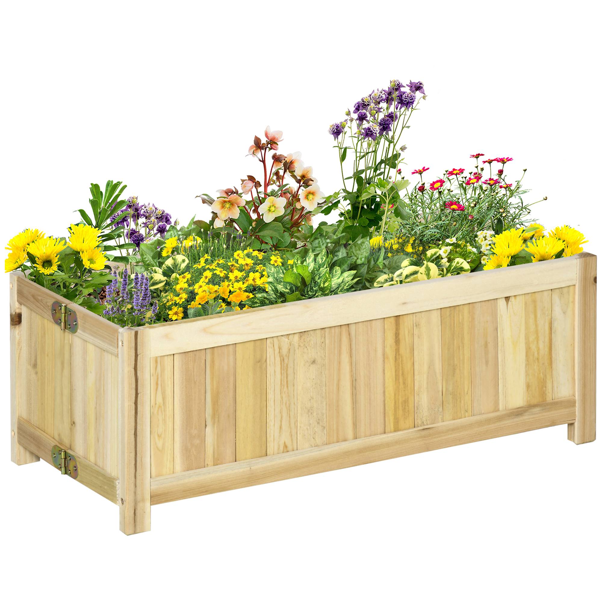 Jardinière sur Pied Pliable bac à Fleurs dim. 70L x 30l x 25H cm Corps Aspect Lattes Bois Sapin pré-huilé - Image 1