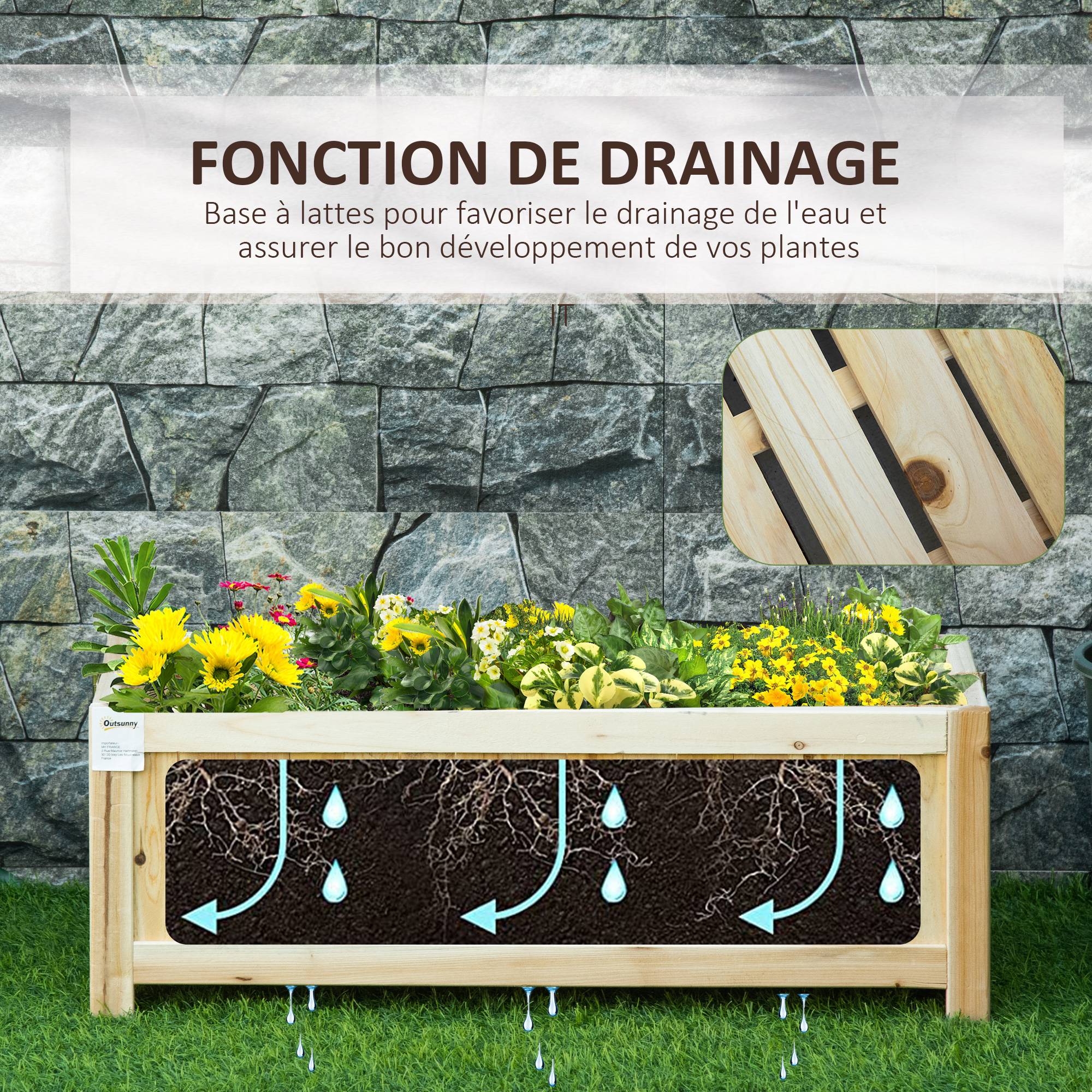 Jardinière sur Pied Pliable bac à Fleurs dim. 70L x 30l x 25H cm Corps Aspect Lattes Bois Sapin pré-huilé - Image 7