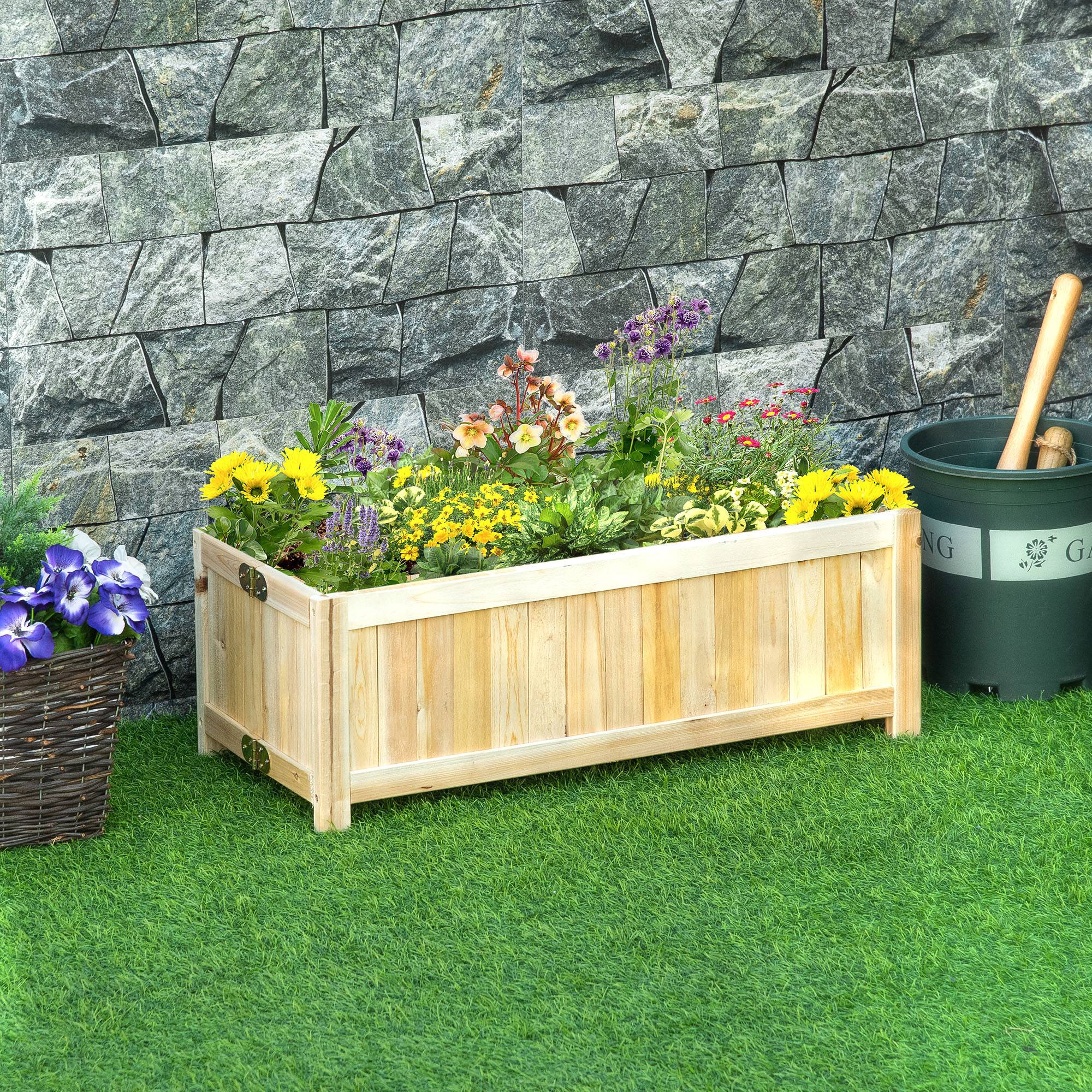 Jardinière sur Pied Pliable bac à Fleurs dim. 70L x 30l x 25H cm Corps Aspect Lattes Bois Sapin pré-huilé - Image 4