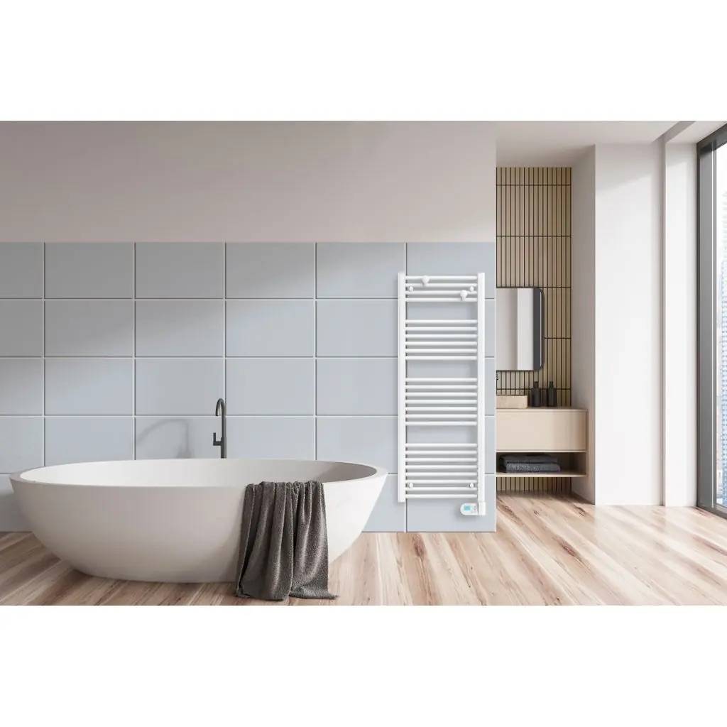 Radiateur sèche-serviettes - FLO BAIN II - fluide - 500W - 50x102,2x12,2 cm - programmable - 2 patères incluses - blanc - Image 3