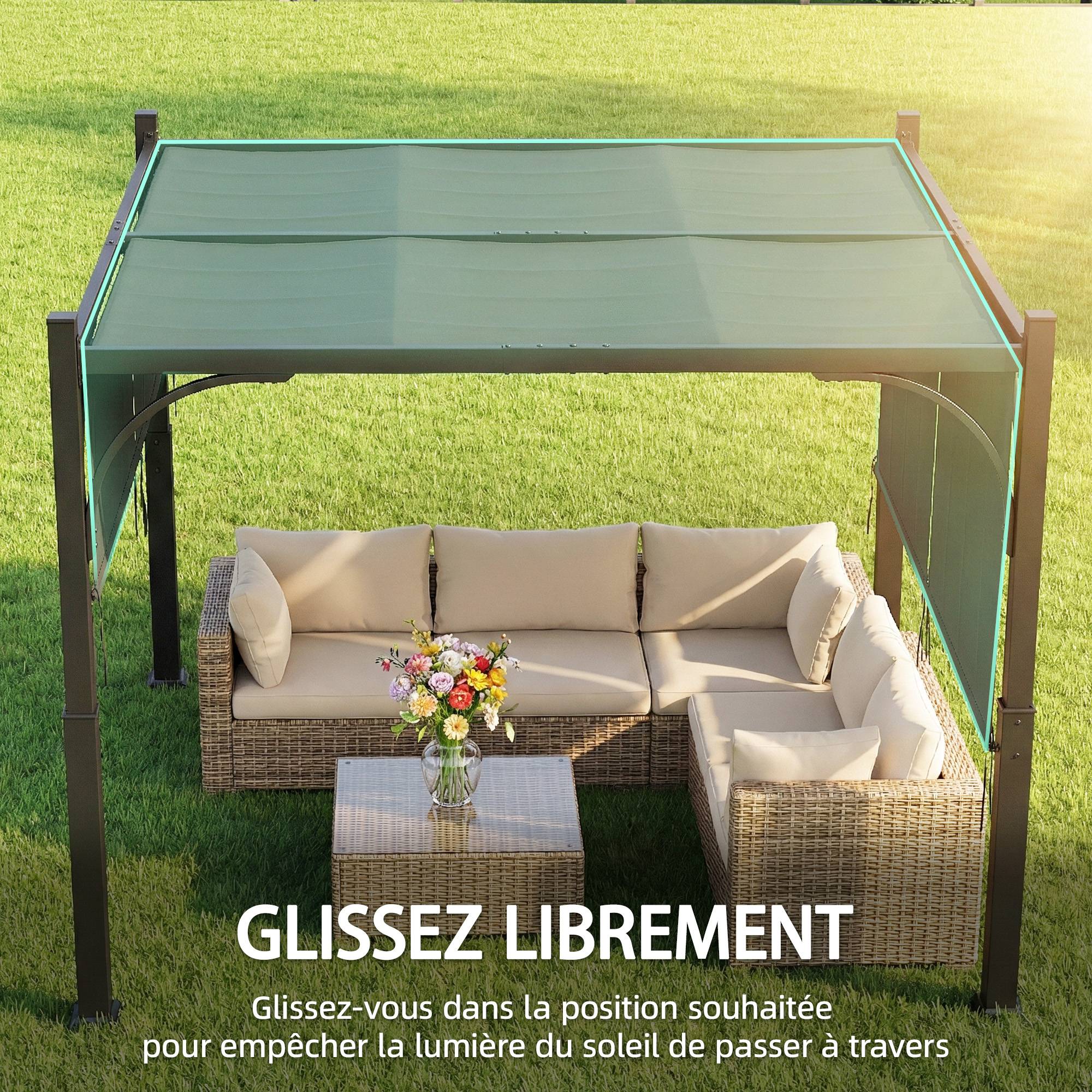 Pergola de jardin 3 x 3 m tonnelle de jardin avec Auvent coulissant, structure métallique, pour extérieur, Gris Foncé - Image 6