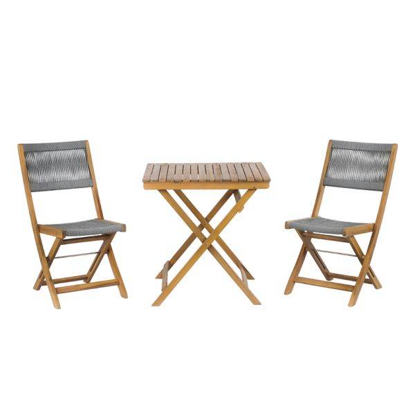 Ensemble repas BARI pliable 2 personnes bois et corde grise Beau Rivage - Image 1