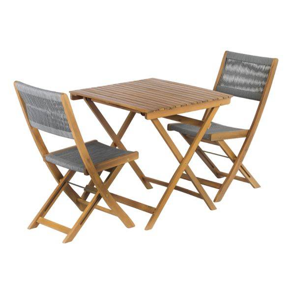 Ensemble repas BARI pliable 2 personnes bois et corde grise Beau Rivage - Image 6