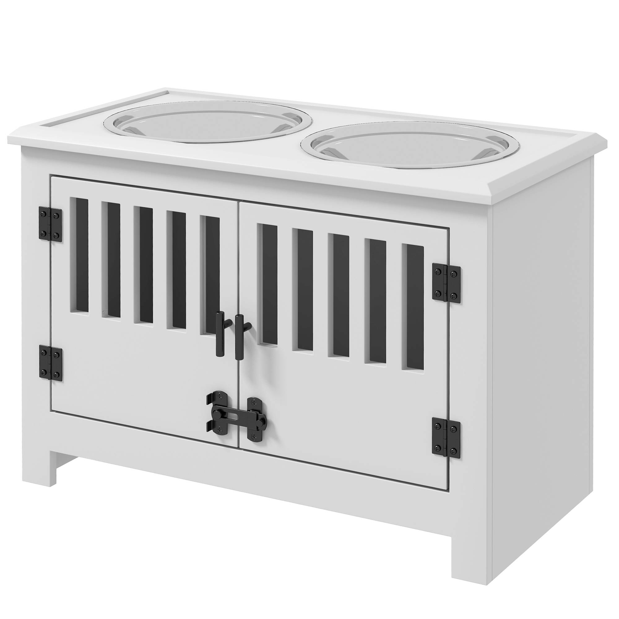 Sans Marque - Comedero Perro Elevado avec 2 Cuencos Acero Inox 2x2L, Stockage 37L et 2 Portes avec Verrous Blanc - Image 2