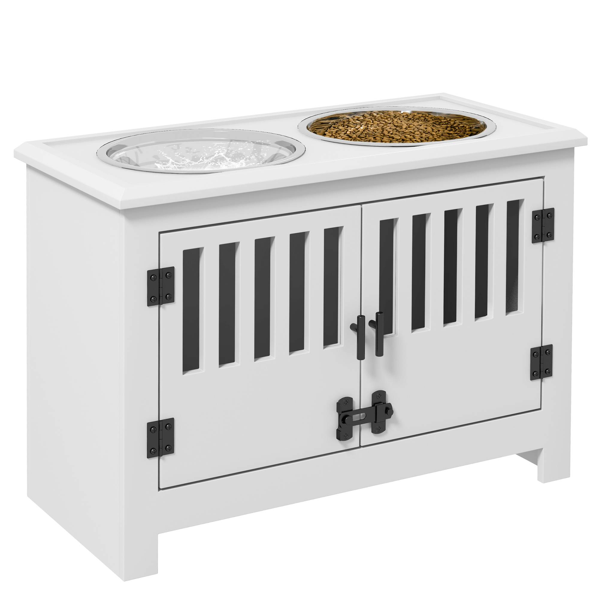 Sans Marque - Comedero Perro Elevado avec 2 Cuencos Acero Inox 2x2L, Stockage 37L et 2 Portes avec Verrous Blanc - Image 1