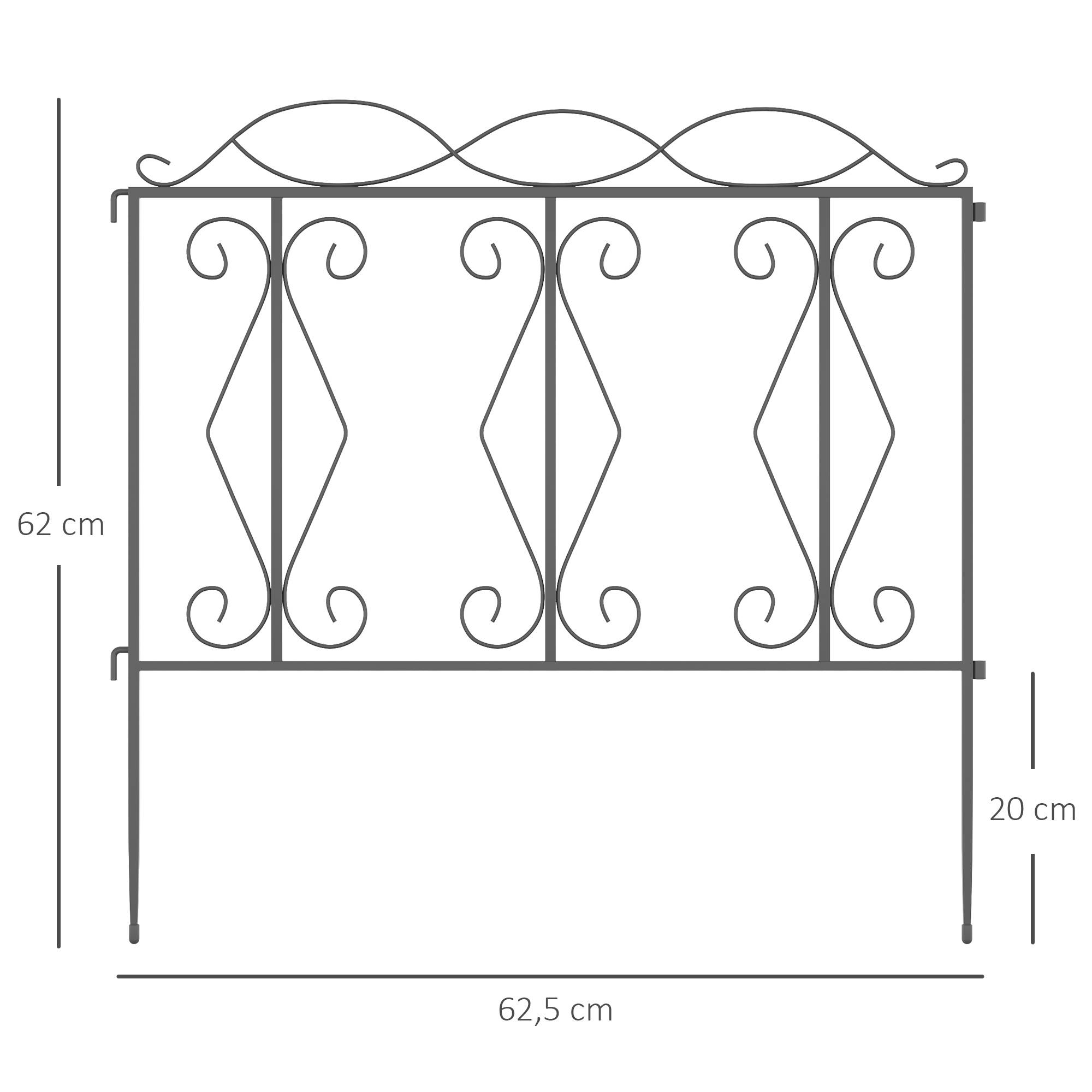 Outsunny - Lot de 4 clôtures de jardin décoratives en métal avec ornements - dim. totales 252L x 62H cm - noir - Outsunny - Image 3