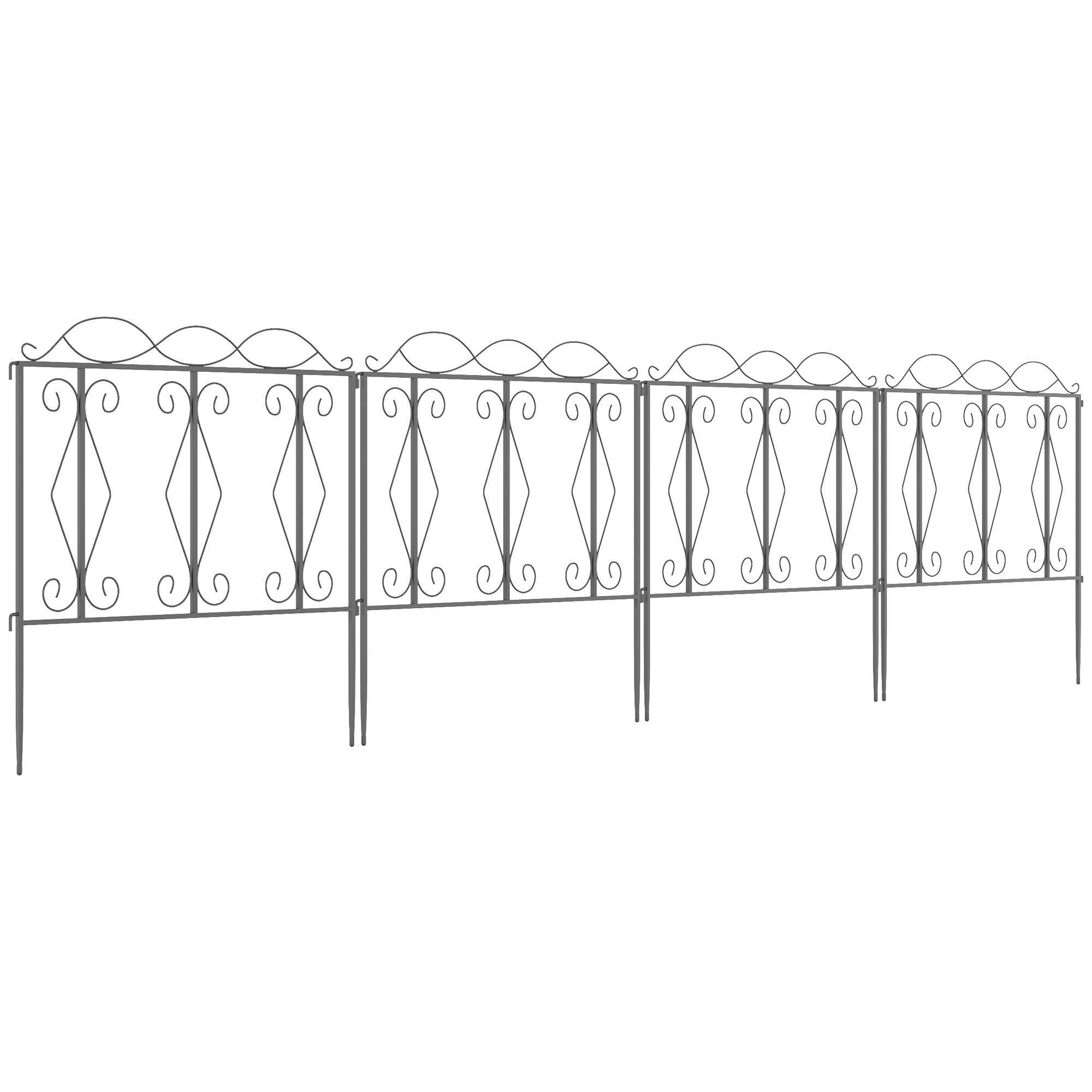 Outsunny - Lot de 4 clôtures de jardin décoratives en métal avec ornements - dim. totales 252L x 62H cm - noir - Outsunny - Image 1