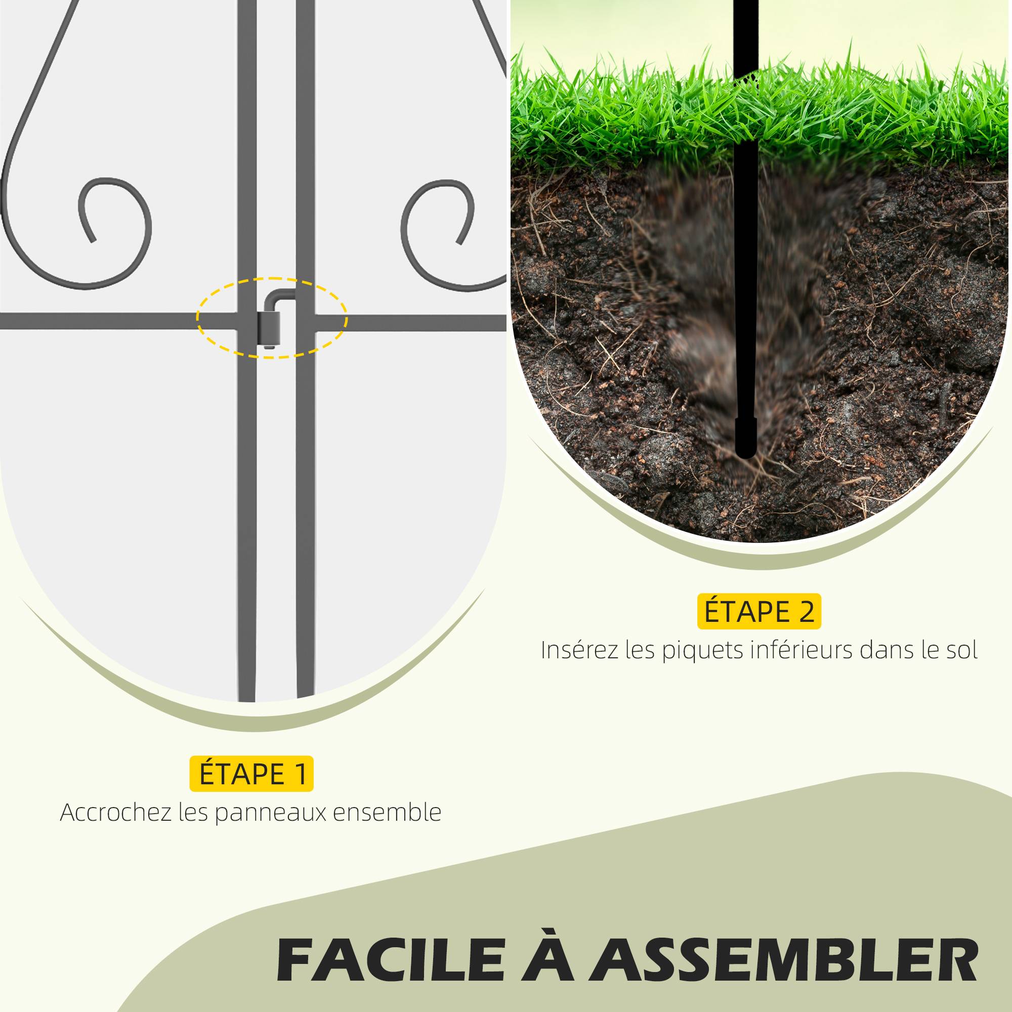 Outsunny - Lot de 4 clôtures de jardin décoratives en métal avec ornements - dim. totales 252L x 62H cm - noir - Outsunny - Image 4