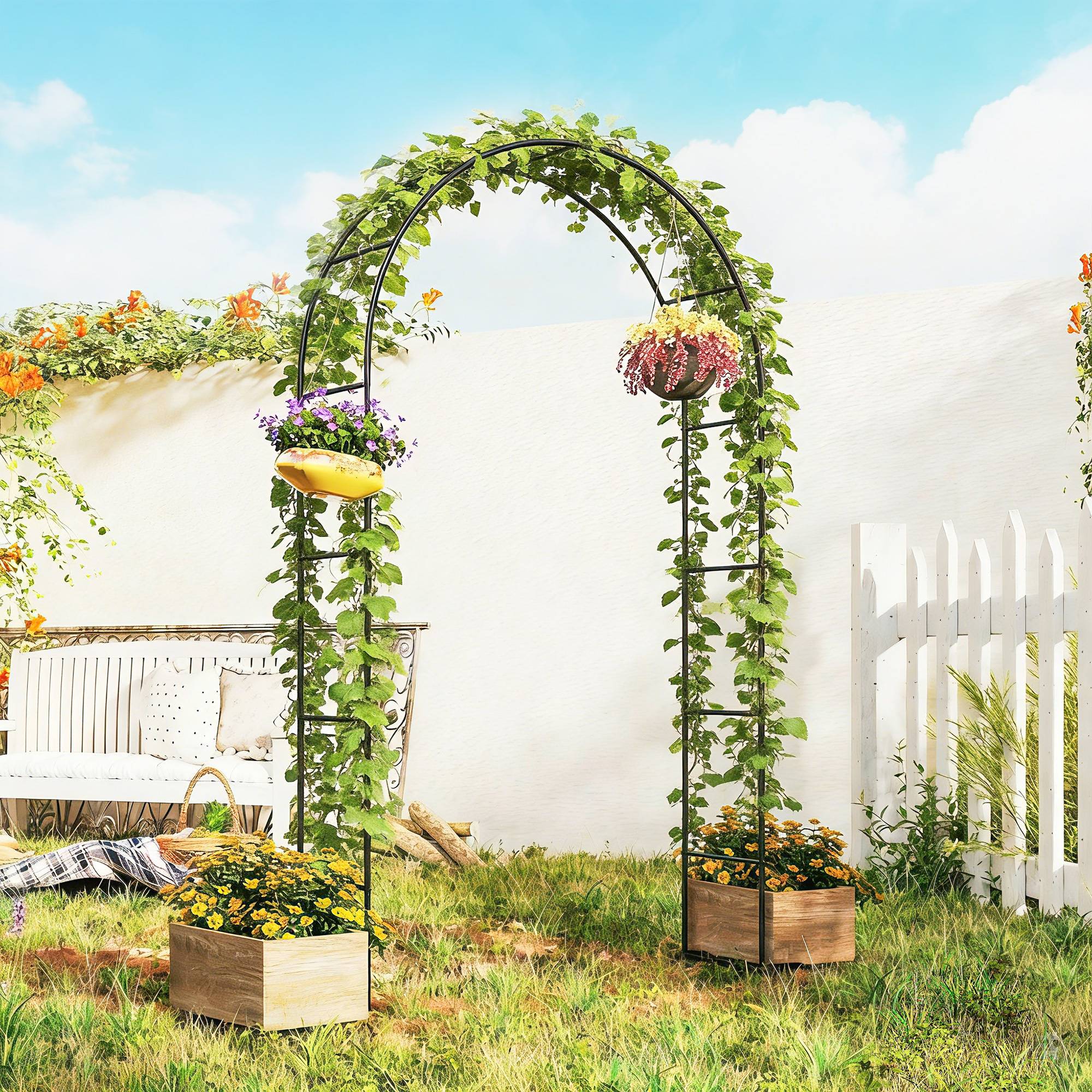 Arche de jardin métal noir 145 x 39 x 237 cm - PANGIVO - Image 4