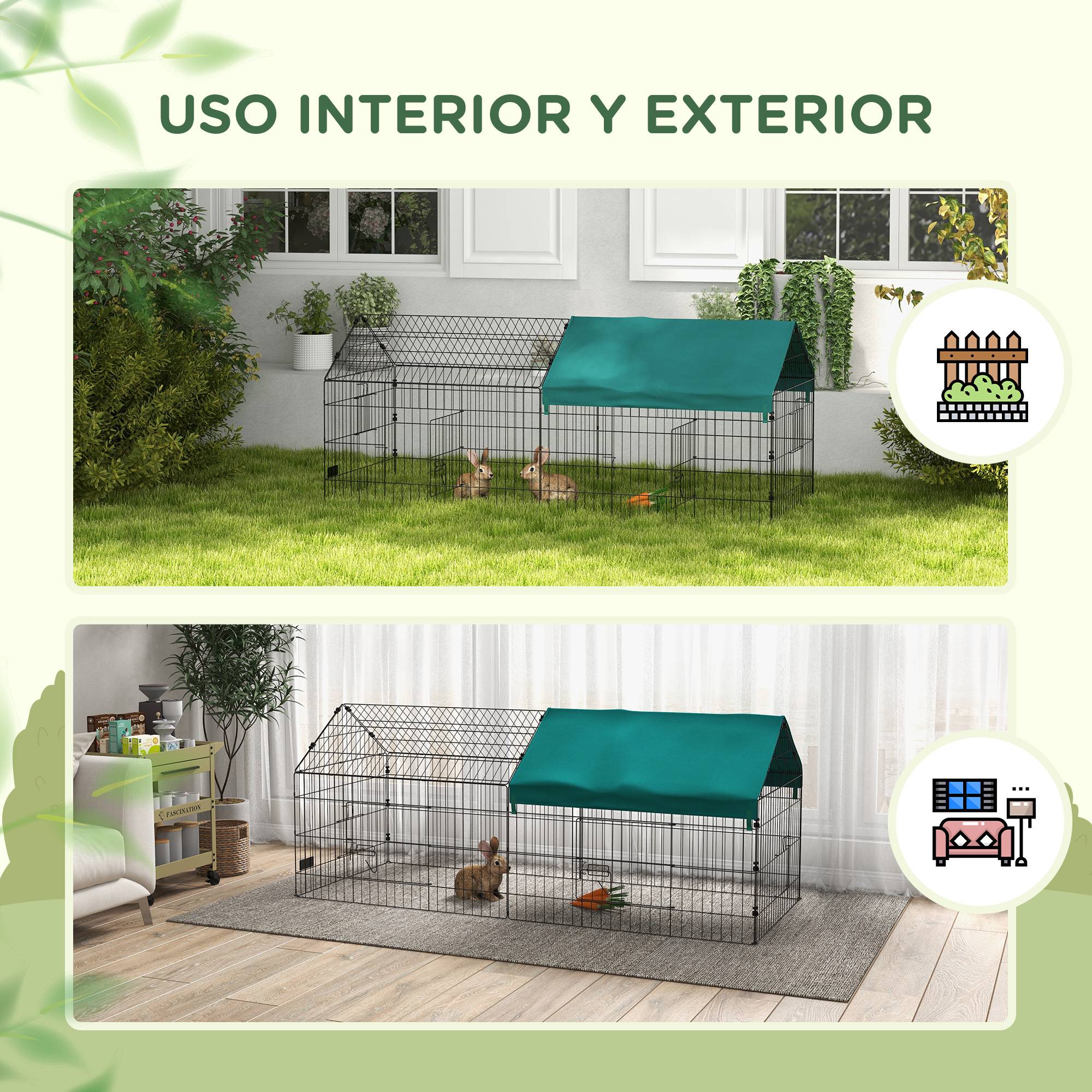 Cage Acier pour Petits Animaux avec Portes et Toit en Tissu, pour Lapins, Chinchillas et Poules, 185 x 75 x 75 cm, Vert - Image 10