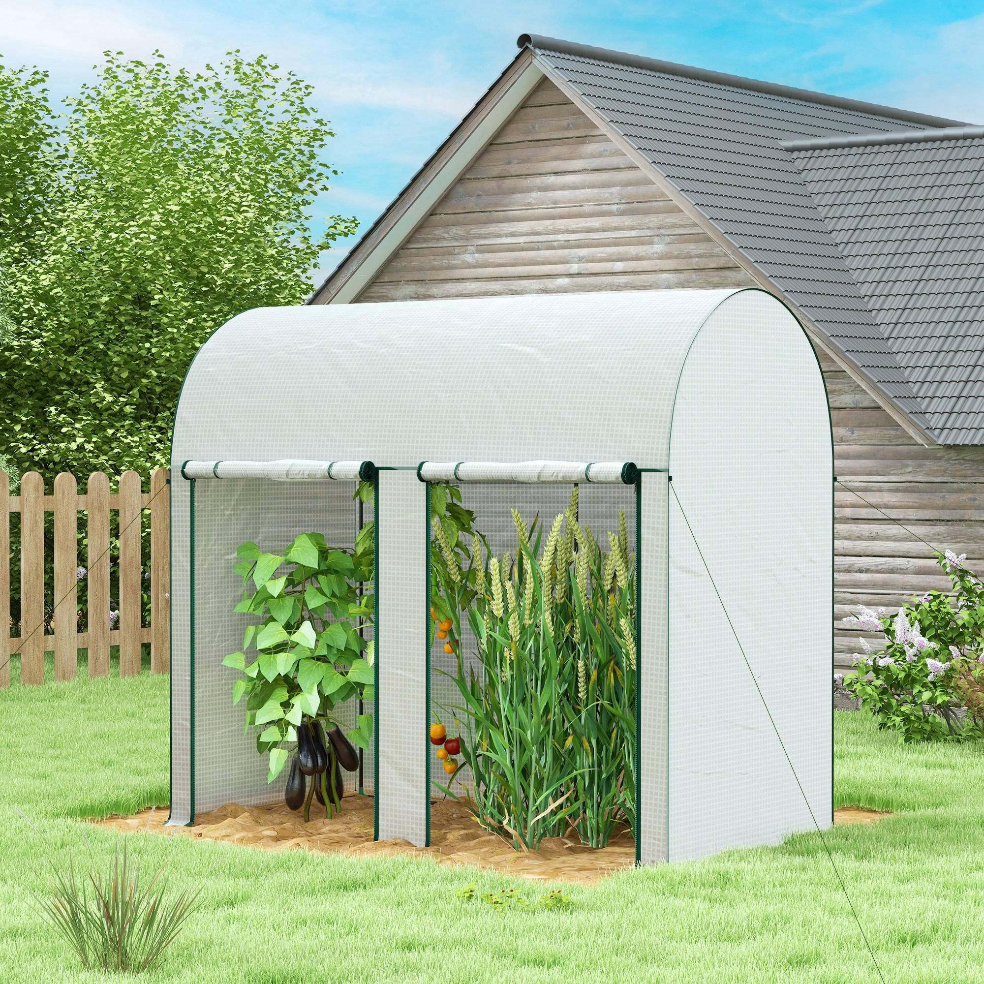 ComfortXL - Serre de jardin acier PE 200 x 100 x 178 cm blanche pour tomates et plantes grimpantes - ComfortXL Outdoor Living - Image 4