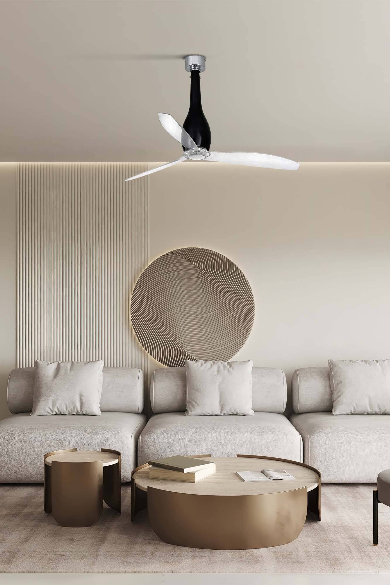 Ventilateur plafond acier verre noir brillant transparent moteur DC 6 vitesses - Image 1