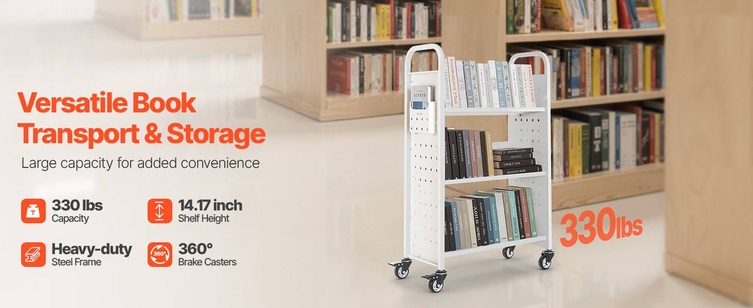 VEVOR Chariot à Livre Bibliothèque Étagère V Simple Face 150kg 77x38x122cm Blanc - Image 9