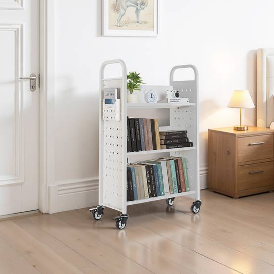 VEVOR Chariot à Livre Bibliothèque Étagère V Simple Face 150kg 77x38x122cm Blanc - Image 8