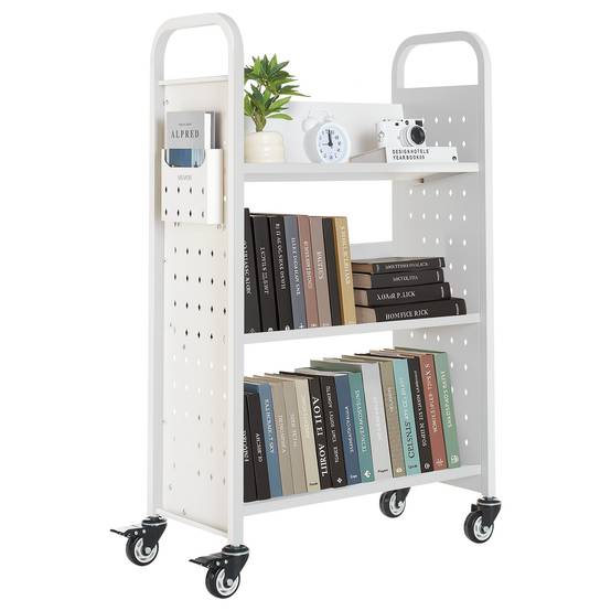 VEVOR Chariot à Livre Bibliothèque Étagère V Simple Face 150kg 77x38x122cm Blanc - Image 1