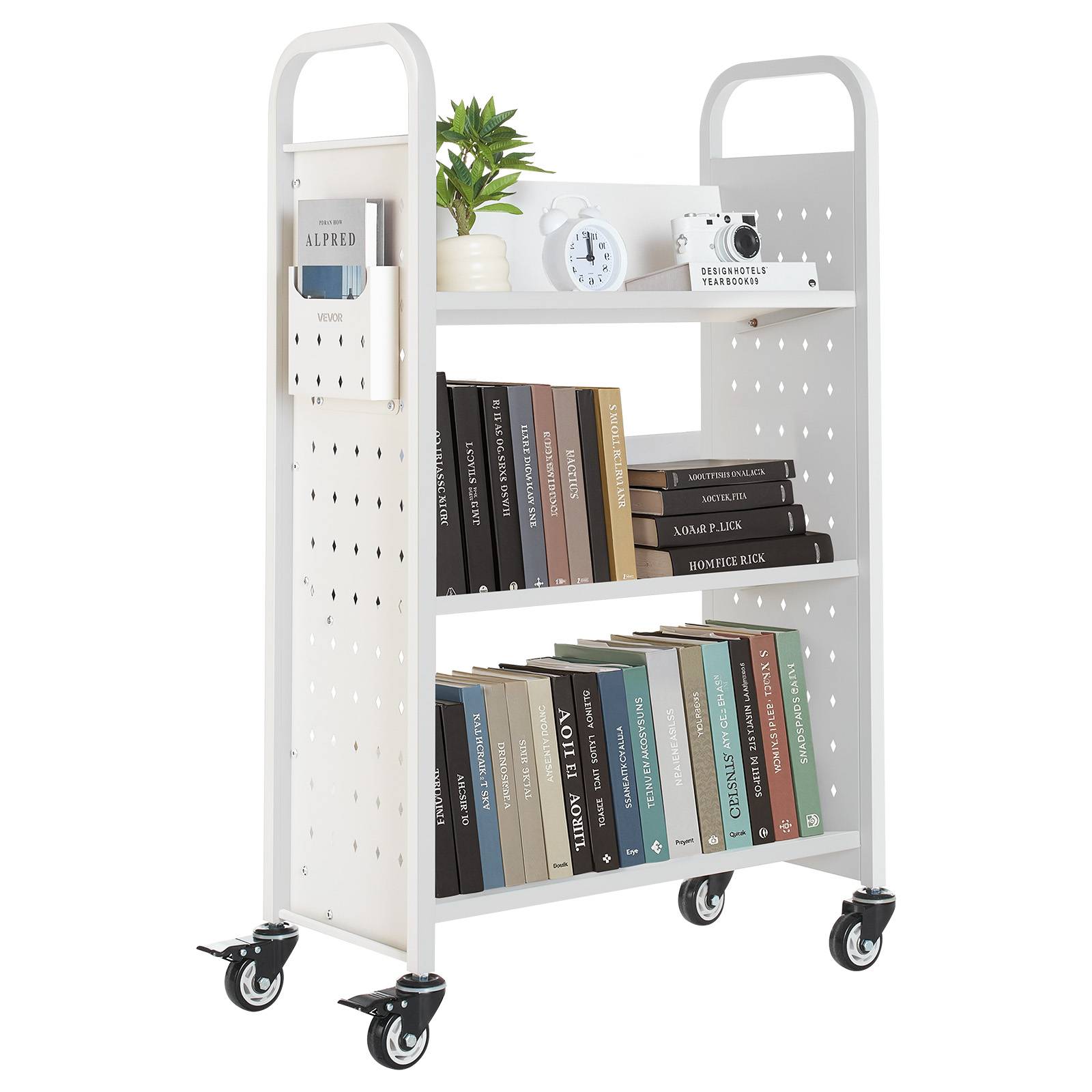 VEVOR Chariot à Livre Bibliothèque Étagère V Simple Face 150kg 77x38x122cm Blanc - Image 1