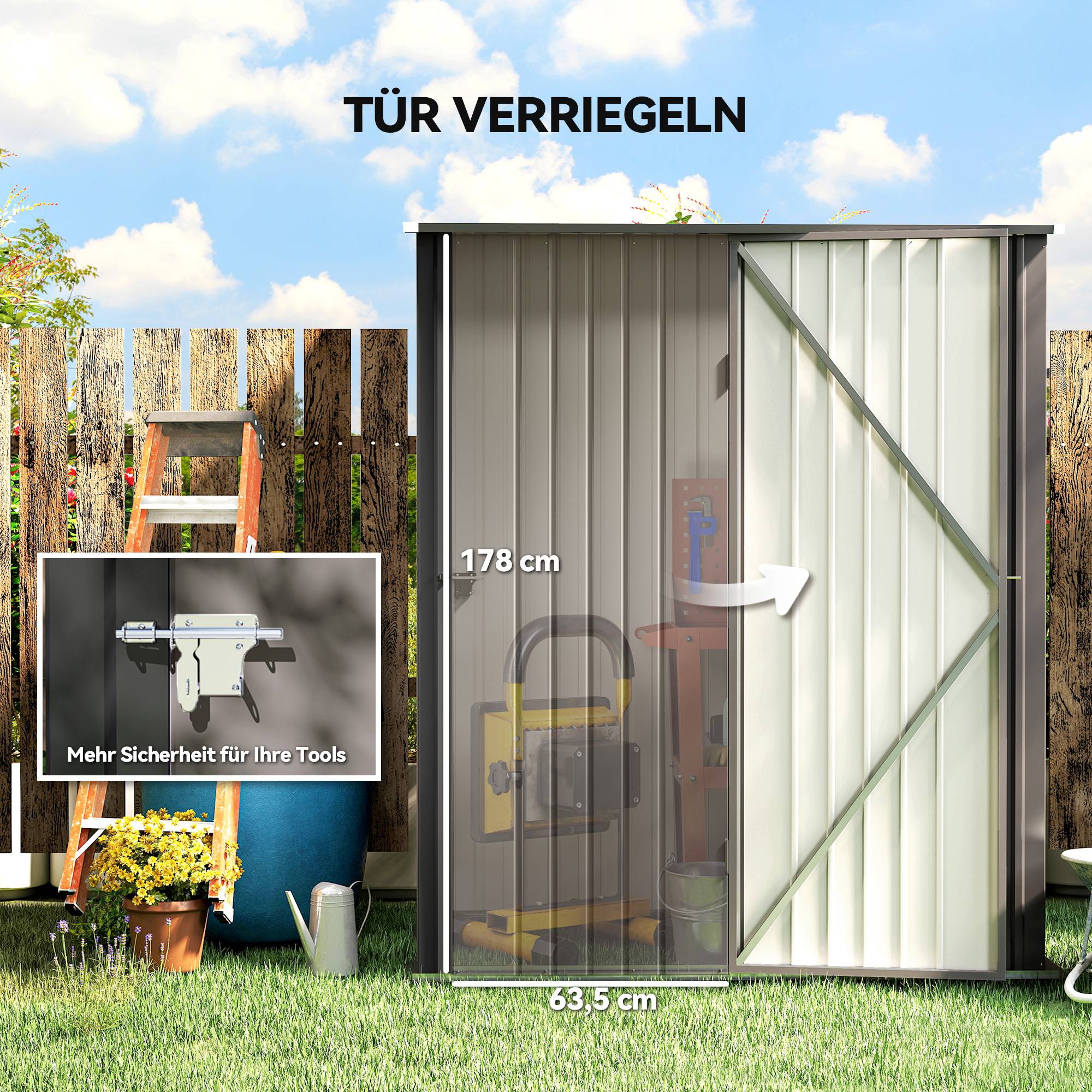 ComfortXL - Abri de jardin acier galvanisé 161,5 x 94,5 x 196 cm noir porte verrouillable - ComfortXL Outdoor Living - Image 7